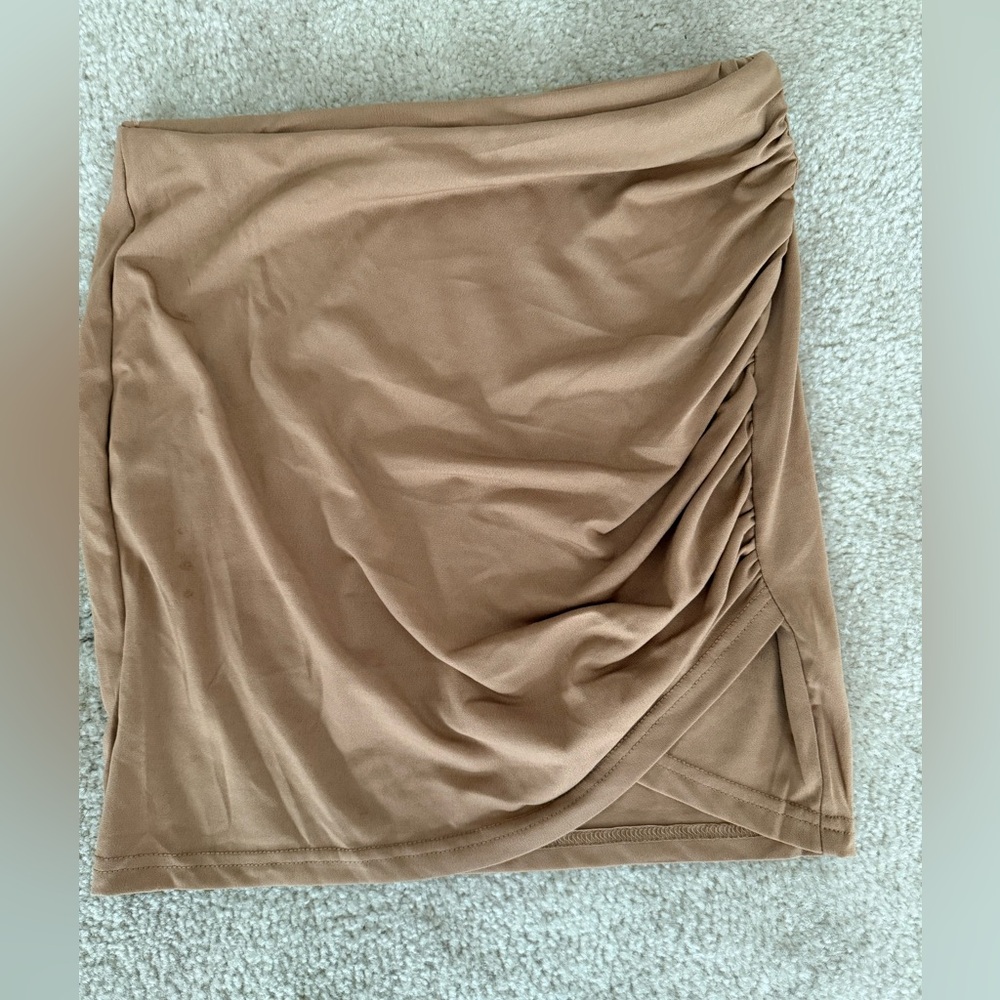 SHEIN Tan Ruched Mini Skirt